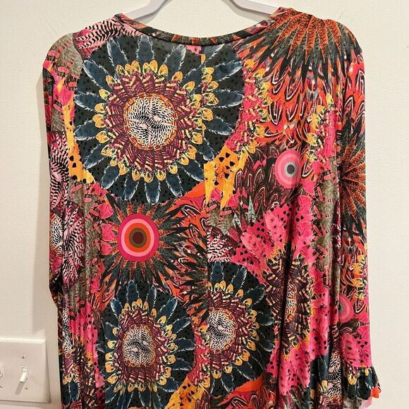 Swim Coverup Multicolor Trapeze & Swing Dress Lantern Scoop Neck Pullover Flare - Picture 9 of 13